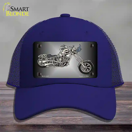 Chopper Skull Novelty License Plate Hat Mesh / Royal Blue