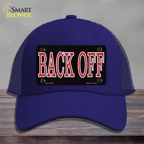 Back Off Black Novelty License Plate Hat Mesh / Royal Blue