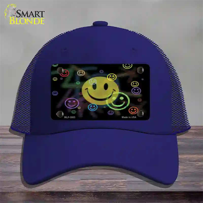 Smiley Novelty License Plate Hat Mesh / Royal Blue