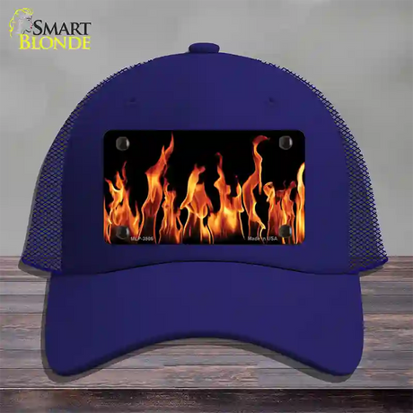 Flames Customizable Novelty License Plate Hat Mesh / Royal Blue