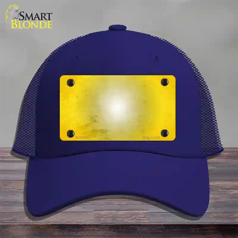 Yellow White Fade Scratched Novelty License Plate Hat Mesh / Royal Blue