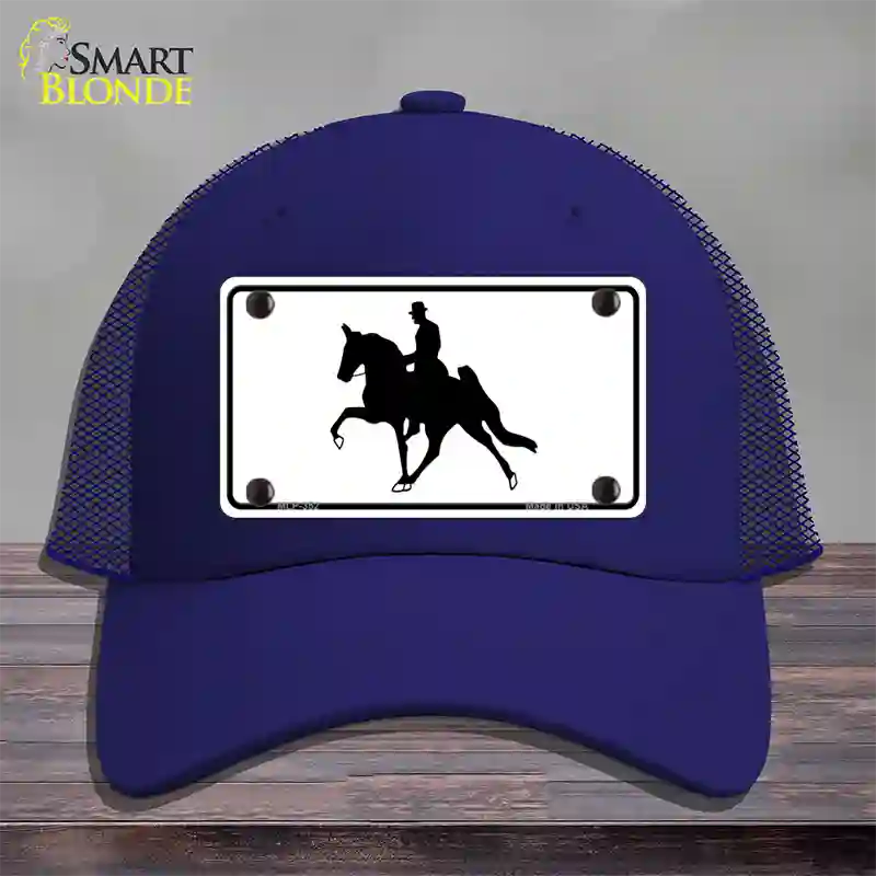 Horse With Rider Novelty License Plate Hat Mesh / Royal Blue