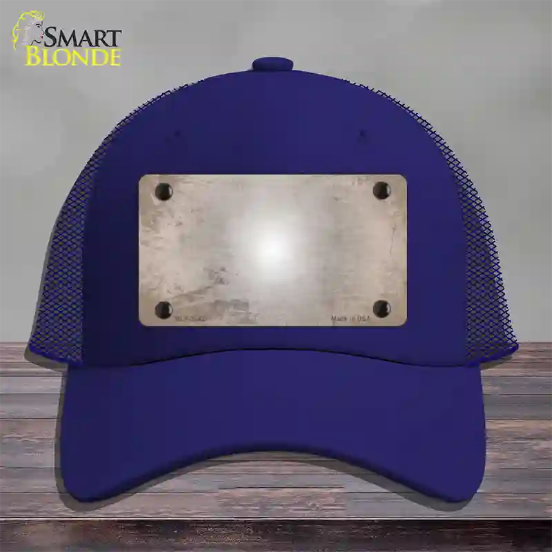 Tan White Fade Scratched Novelty License Plate Hat Mesh / Royal Blue