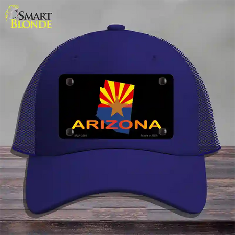 Arizona Flag Filled State Outline Novelty License Plate Hat Mesh / Royal Blue