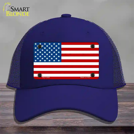 American Flag Novelty License Plate Hat Mesh / Royal Blue