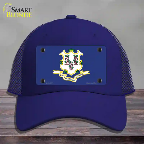 Connecticut State Flag Novelty License Plate Hat Mesh / Royal Blue