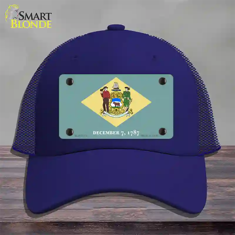 Delaware State Flag Novelty License Plate Hat Mesh / Royal Blue