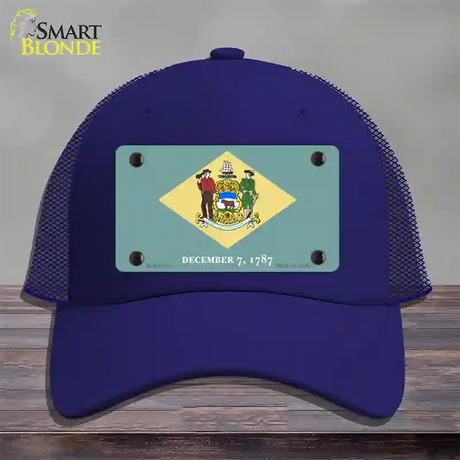 Delaware State Flag Novelty License Plate Hat Mesh / Royal Blue