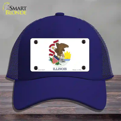 Illinois State Flag Novelty License Plate Hat Mesh / Royal Blue