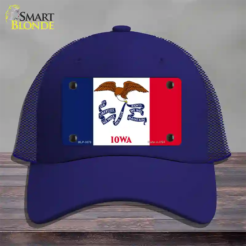 Iowa State Flag Novelty License Plate Hat Mesh / Royal Blue