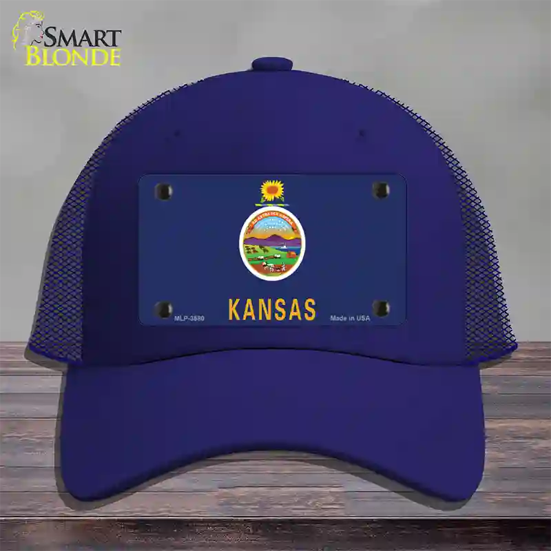 Kansas State Flag Novelty License Plate Hat Mesh / Royal Blue