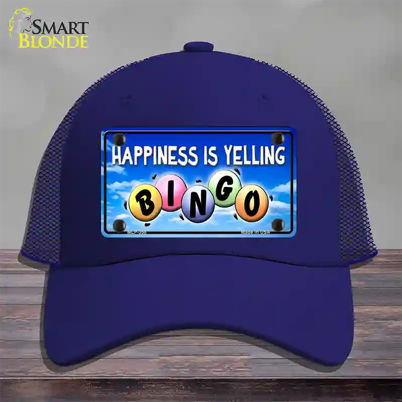 Happiness Is Yelling Bingo Novelty License Plate Hat Mesh / Royal Blue