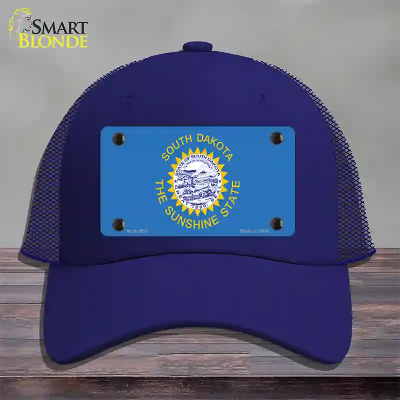 South Dakota State Flag Novelty License Plate Hat Mesh / Royal Blue