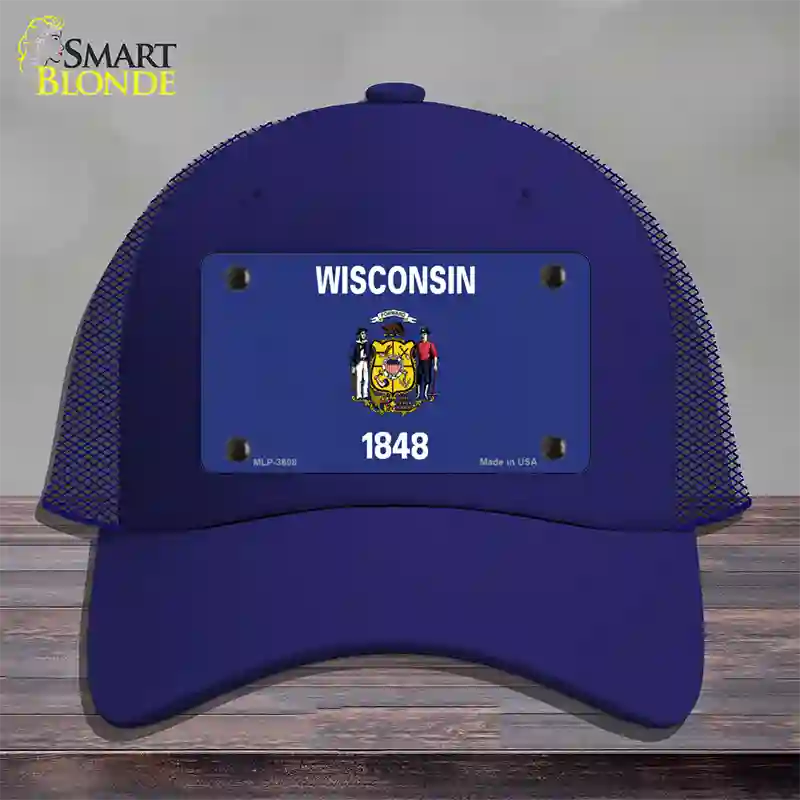 Wisconsin State Flag Novelty License Plate Hat Mesh / Royal Blue