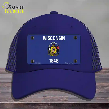 Wisconsin State Flag Novelty License Plate Hat Mesh / Royal Blue