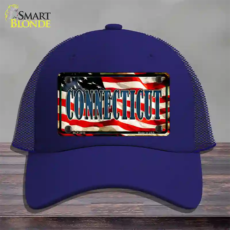 Connecticut USA Novelty License Plate Hat Mesh / Royal Blue