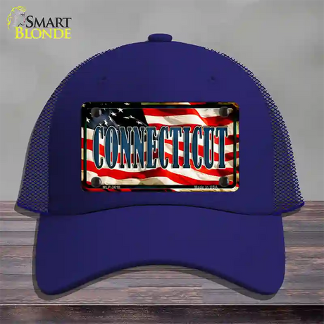 Connecticut USA Novelty License Plate Hat Mesh / Royal Blue