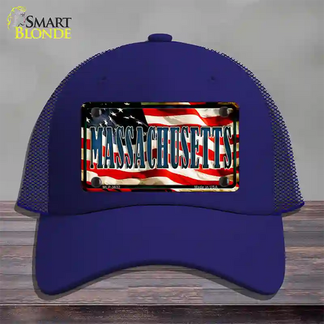 Massachusetts USA Novelty License Plate Hat Mesh / Royal Blue