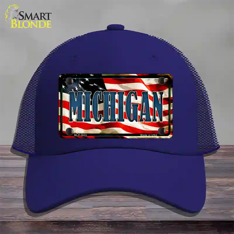 Michigan USA Novelty License Plate Hat Mesh / Royal Blue