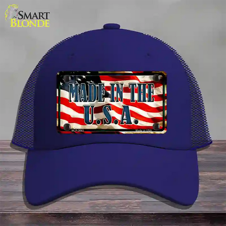 Made In The USA Flag Novelty License Plate Hat Mesh / Royal Blue