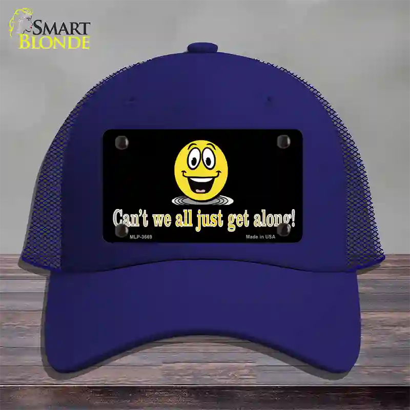 Cant We All Get Along Novelty License Plate Hat Mesh / Royal Blue