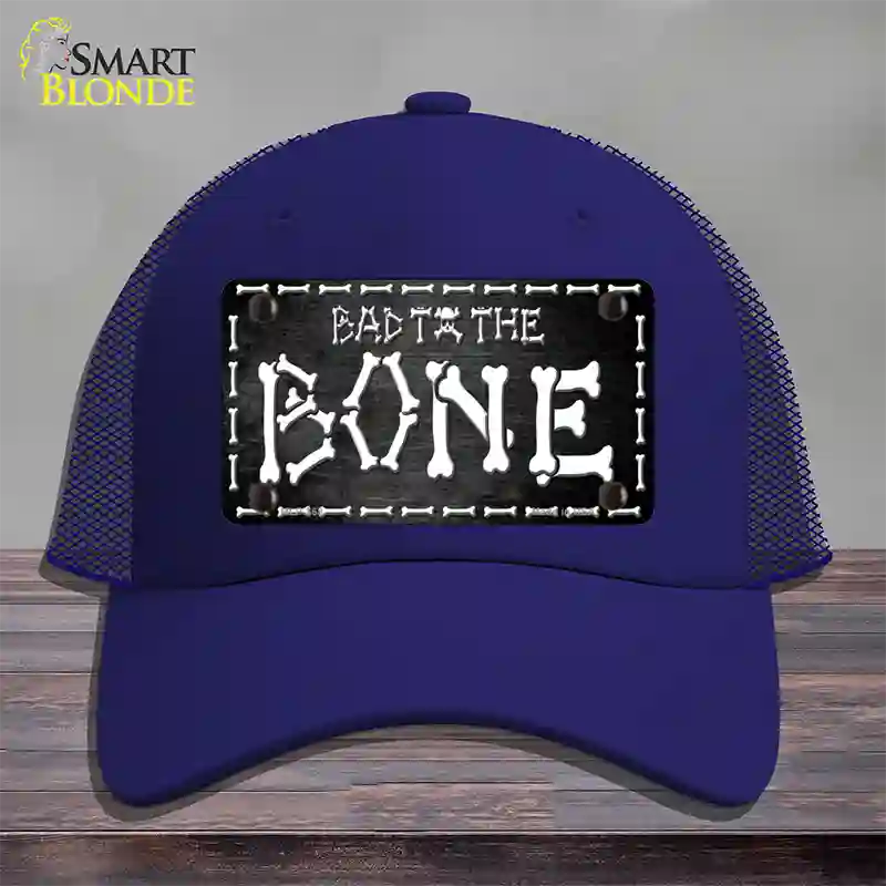 Bad To The Bone Skull Novelty License Plate Hat Mesh / Royal Blue