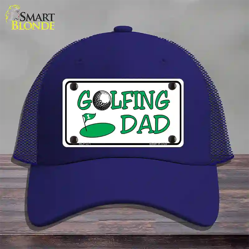 Golfing Dad Novelty License Plate Hat Mesh / Royal Blue