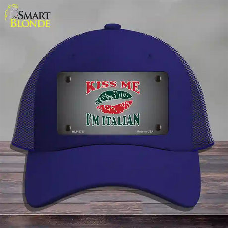 Kiss Me Im Italian Novelty License Plate Hat Mesh / Royal Blue