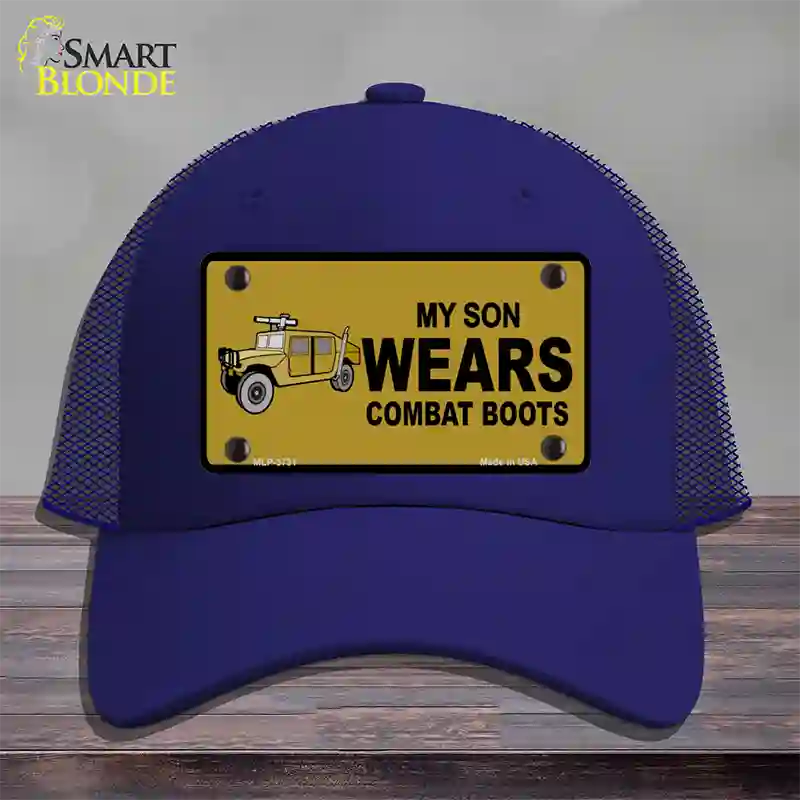 Son Wears Combat Boots Novelty License Plate Hat Mesh / Royal Blue