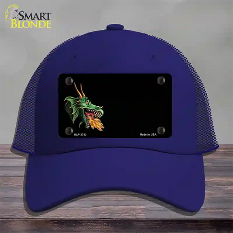 Dragon Offset Customizable Novelty License Plate Hat Mesh / Royal Blue