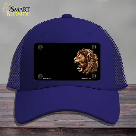 Lion Head Offset Novelty License Plate Hat Mesh / Royal Blue