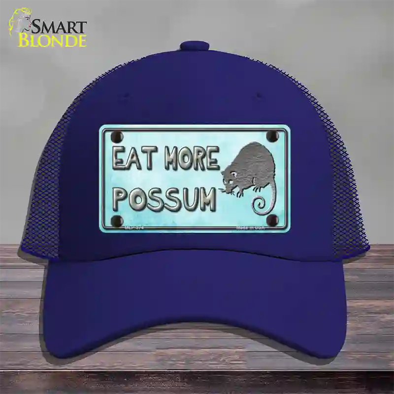 Eat More Possum Novelty License Plate Hat Mesh / Royal Blue