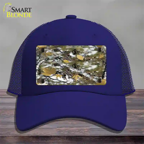 Real Leaf Camouflage Novelty License Plate Hat Mesh / Royal Blue