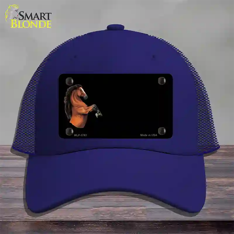 Horse Offset Novelty License Plate Hat Mesh / Royal Blue