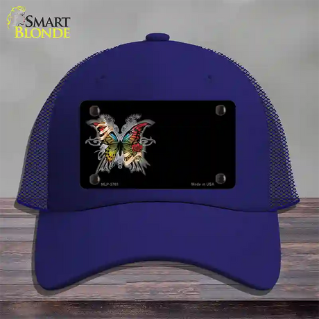 Butterfly Offset Novelty License Plate Hat Mesh / Royal Blue