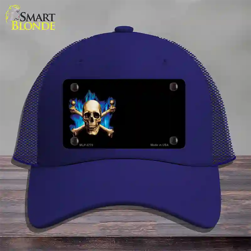 Skull Offset Novelty License Plate Hat Mesh / Royal Blue