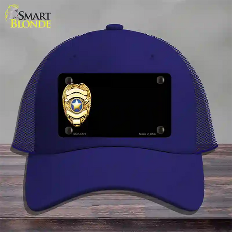 Police Badge Offset Novelty License Plate Hat Mesh / Royal Blue