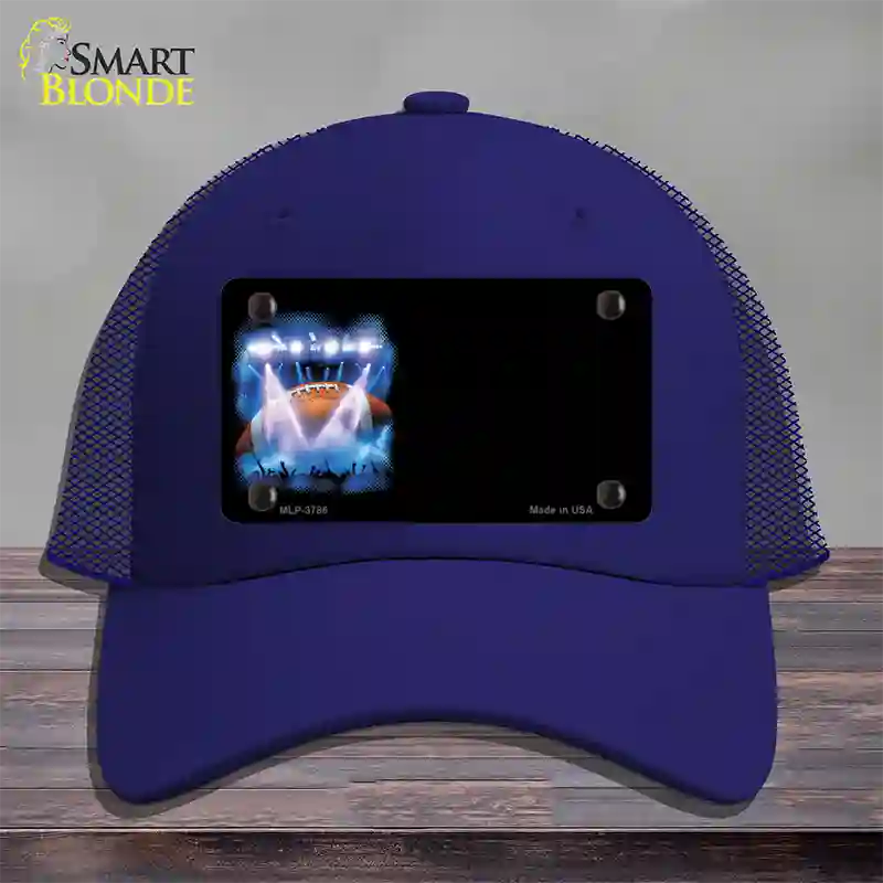 Football Game Offset Novelty License Plate Hat Mesh / Royal Blue