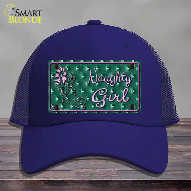 Naughty Girl Novelty License Plate Hat Mesh / Royal Blue