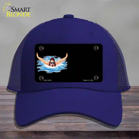 Female Swimmer Offset Novelty License Plate Hat Mesh / Royal Blue