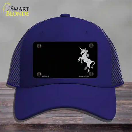 Unicorn Offset Black Novelty License Plate Hat Mesh / Royal Blue