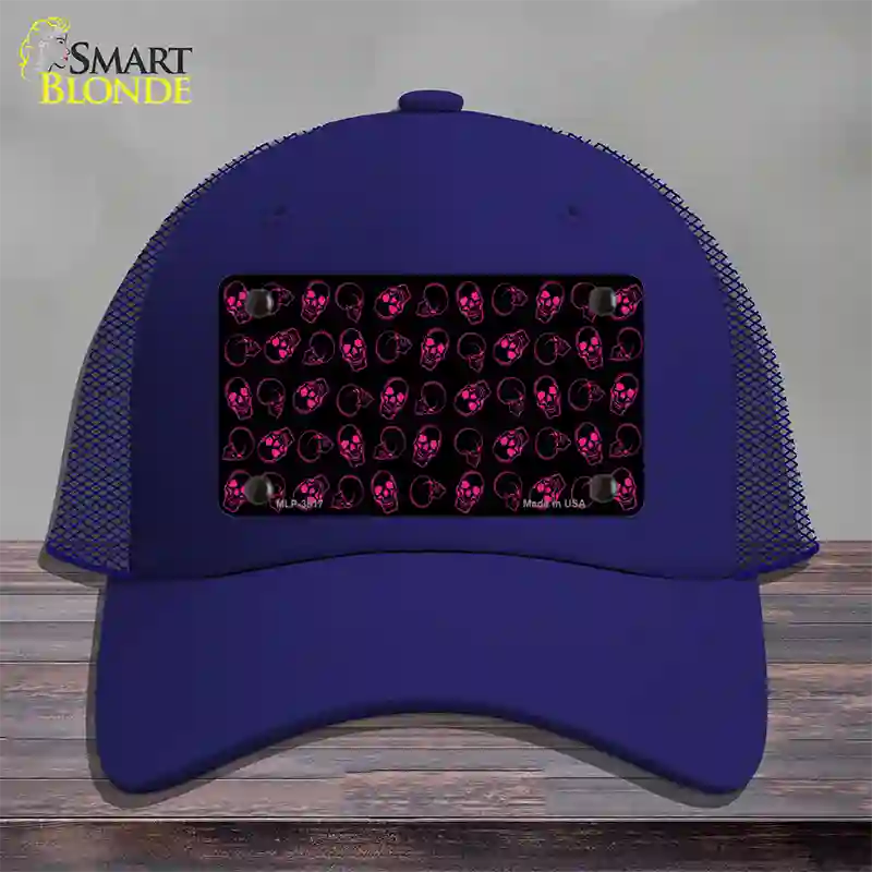 Purple Skulls Novelty License Plate Hat Mesh / Royal Blue