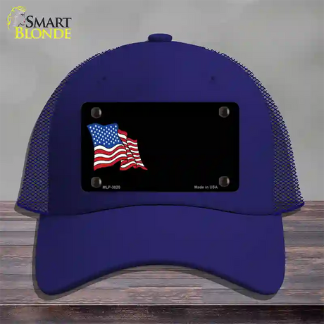 American Flag Offset Novelty License Plate Hat Mesh / Royal Blue