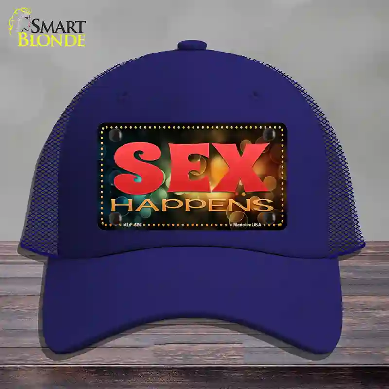 Sex Happens Novelty License Plate Hat Mesh / Royal Blue