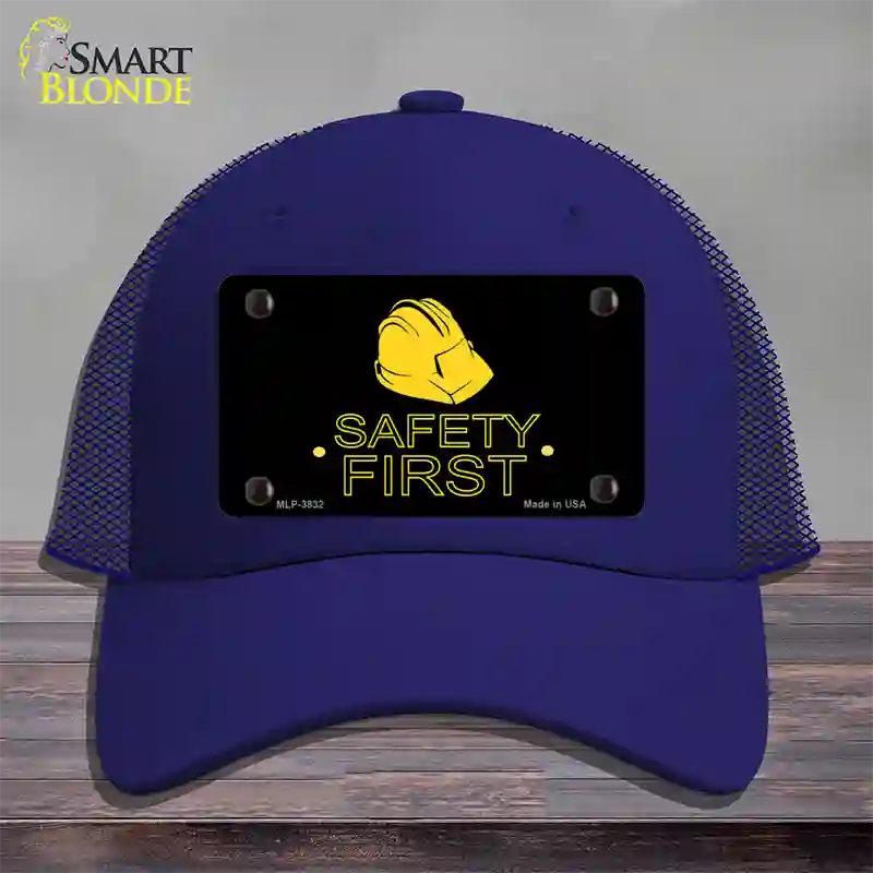 Safety First Novelty License Plate Hat Mesh / Royal Blue