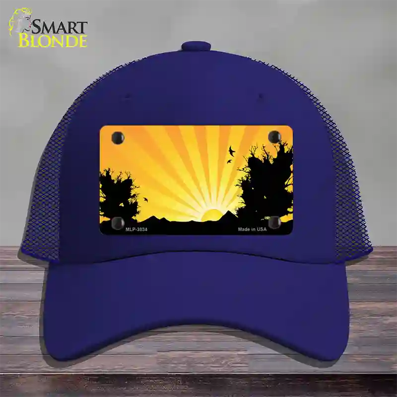 Southwest Orange Sunset Novelty License Plate Hat Mesh / Royal Blue