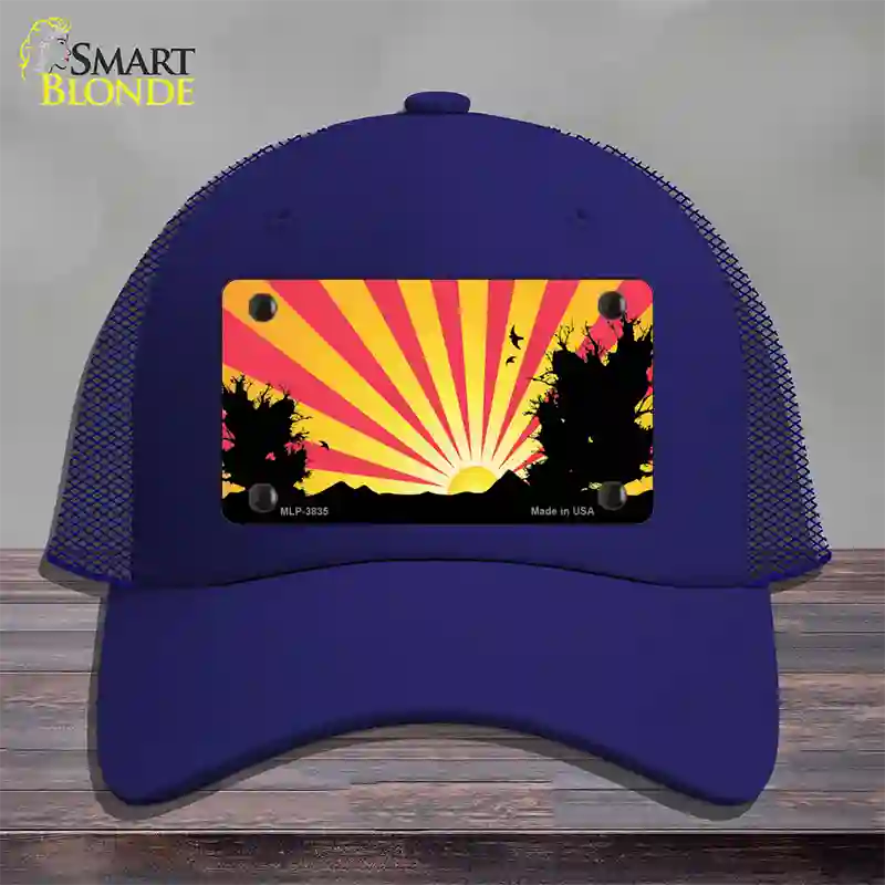 Southwest Red Sunset Novelty License Plate Hat Mesh / Royal Blue