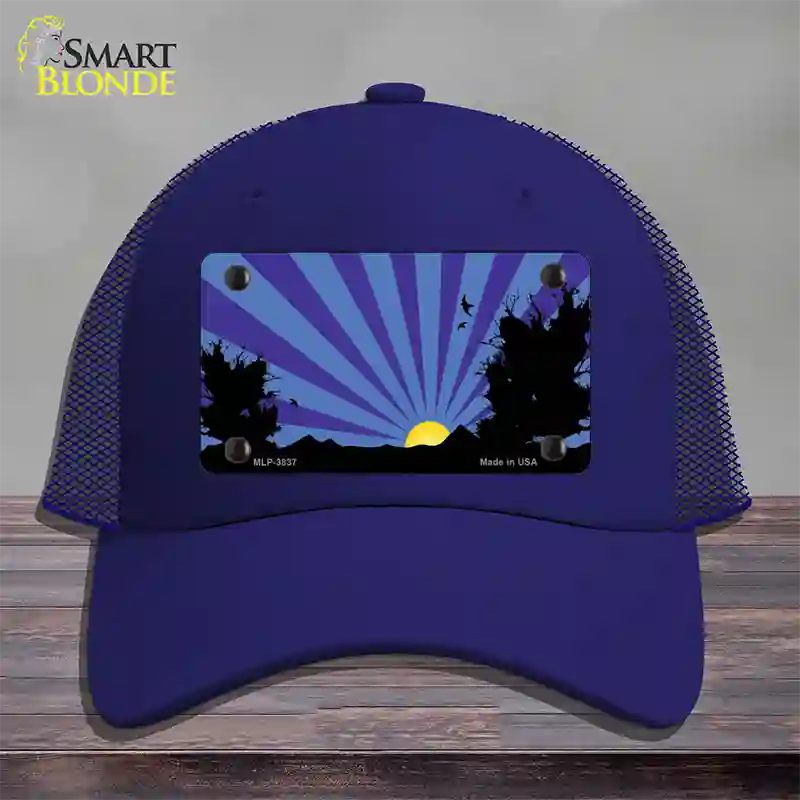 Southwest Purple Sunset Novelty License Plate Hat Mesh / Royal Blue