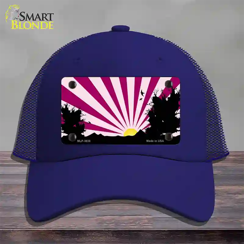 Southwest Pink Sunset Novelty License Plate Hat Mesh / Royal Blue