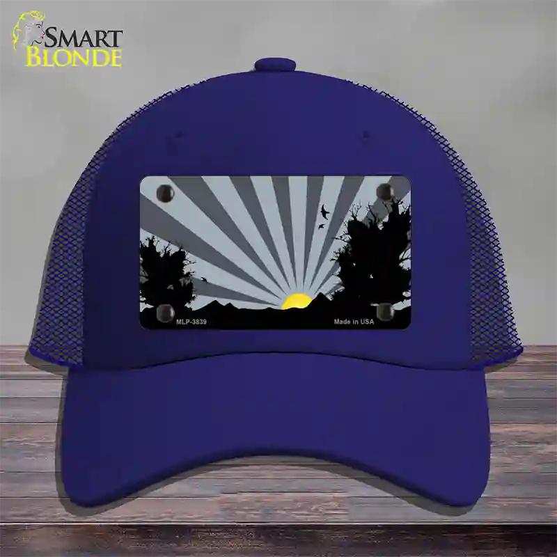 Southwest Gray Sunset Novelty License Plate Hat Mesh / Royal Blue